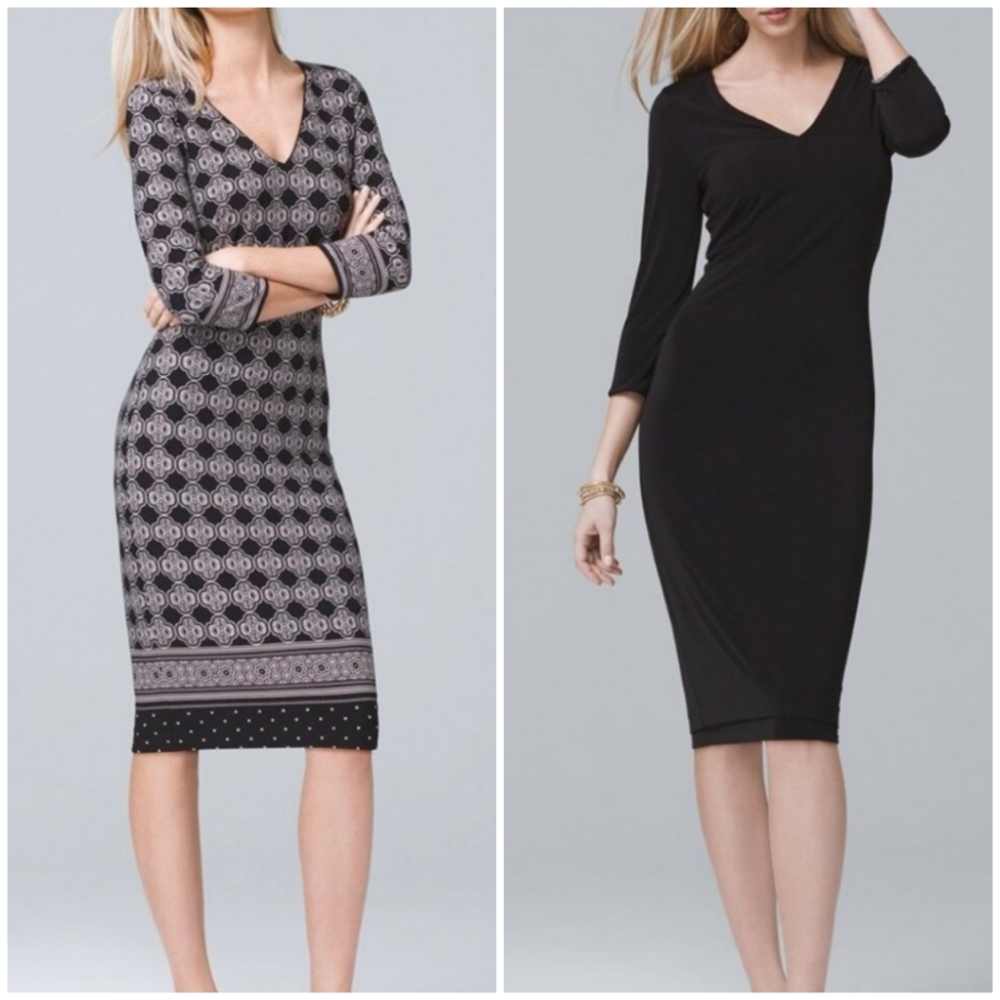 WHBM | Size S | Reversible Black And White Medallion/Solid Stretch Sheath Dress